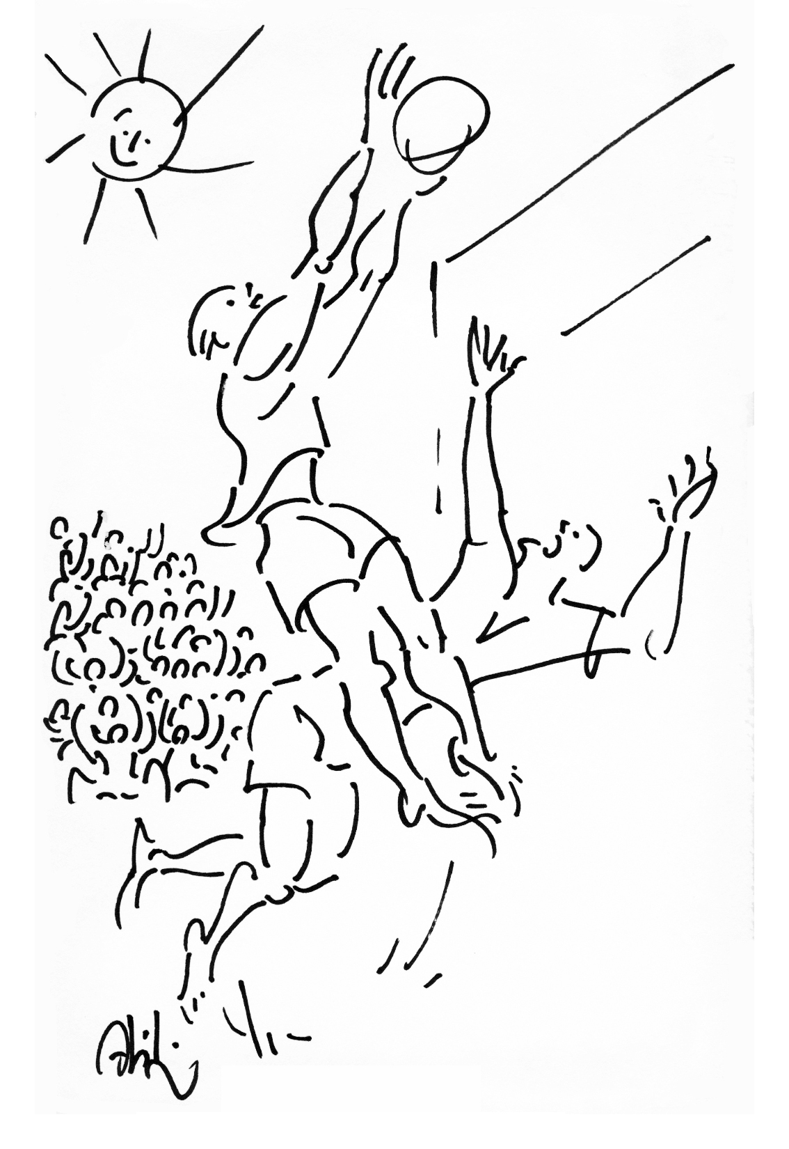 Abidin Dino, the renowned Turkish painter who opened his last exhibition in Kızılkule in 1993, created this work inspired by the matches he watched during the GAPS Alanya Beach Volleyball Tournaments, the first international beach volleyball tournament in Alanya. -from Müfit Kaptanoğlu Collection